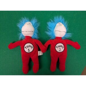 Dr Seuss Thing 1 and Thing 2 Plush Set Kohls Cares Cat in the Hat Red Blue 2003